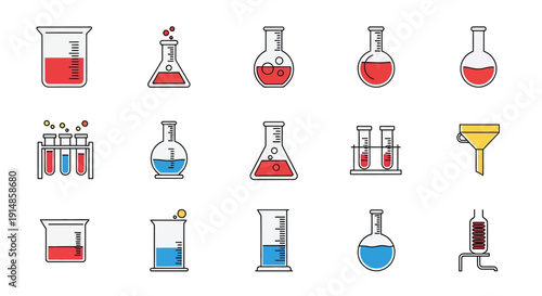 Laboratory equipment vector icons set, science instruments for experiments and research