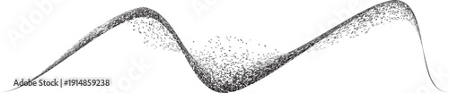 Noisy waveform line. Dynamic sound wave particles for music, audio branding, website banner, headers. Wave flow texture. Spray particles trace. 