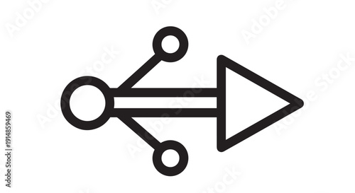 Simple black line art icon representing data sharing or connection flow directed toward an outward arrow symbol