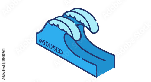 Isometric illustration of stylized waves with a blue color palette and a color code