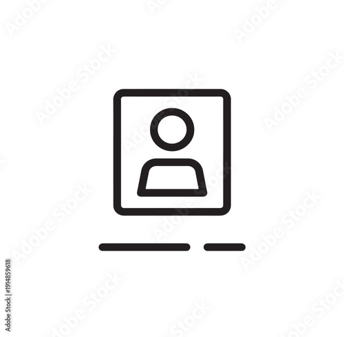 Simple black outline icon representing a user profile badge or identification card for digital interfaces