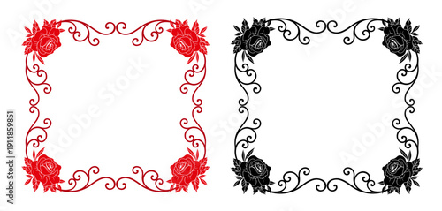 Valentine frame with roses and decorative scrolls