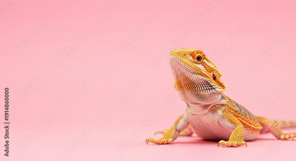 Obraz premium A vibrant bearded dragon on a pink background
