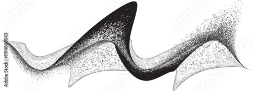 Noisy waveform line. Dynamic sound wave particles for music, audio branding, website banner, headers. Wave flow texture. Spray particles trace. 