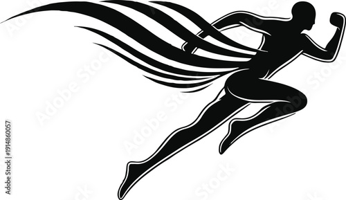 Dynamic Sprinter Running Silhouette with Speed Trail Vector Icon