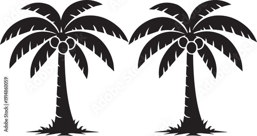 Twin Black Palm Trees Icon Silhouette on White Background