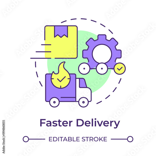 Faster delivery multi color concept icon. Supply management, logistics industry. Express shipping. Round shape line illustration. Abstract idea. Graphic design. Easy to use in presentation, article
