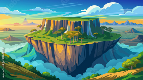 Very beautiful flat-topped summit of Mount Roraima rises dramatically above misty rainforest borders, forming an isolated tabletop world suspended between Venezuela, Brazil, and Guyana.