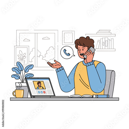 Man on Phone Call with Video Chat
