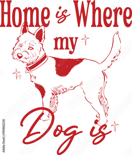 Funny realistic dog illustration with slogan mono design