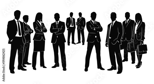 A group of diverse business professionals depicted in black creating a striking visual on transparent background silhouette high quality professional detailed