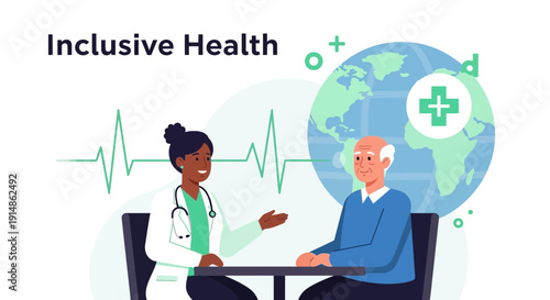 Doctor consulting senior patient with inclusive global healthcare concept