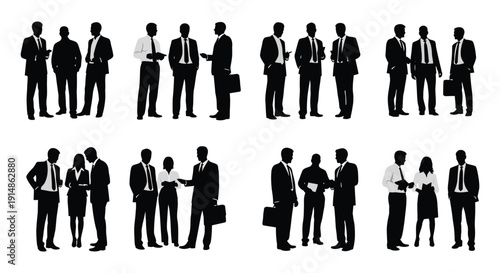 A collection of diverse business people in various poses ideal for design projects on transparent background silhouette high quality professional detailed