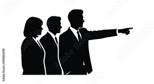 A striking image of three business professionals in silhouette with a leader pointing forward on transparent background high quality professional detailed