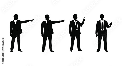 Four businessmen in various poses presenting and gesturing ideal for presentations on transparent background silhouette high quality professional detailed modern elegant