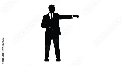 A sharply dressed businessman points forward in a dynamic pose presented as a striking silhouette on transparent background high quality professional