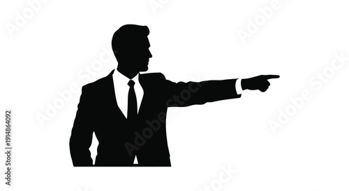 A black silhouette of a man in a suit pointing forward offering versatile design options on transparent background silhouette high quality