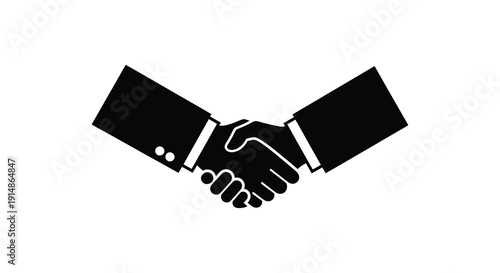 A striking black silhouette of two hands shaking representing agreement and partnership on transparent background high quality professional detailed modern elegant