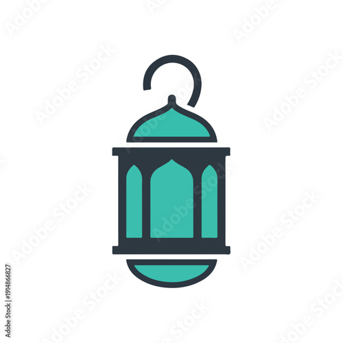 Wallpaper Mural A stylized, flat design illustration of a traditional Islamic lantern with a teal body and dark gray accents, hanging from a curved hook. Torontodigital.ca