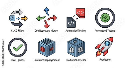 Modern Technology Icons for Software Development Lifecycle and Deployment Processes