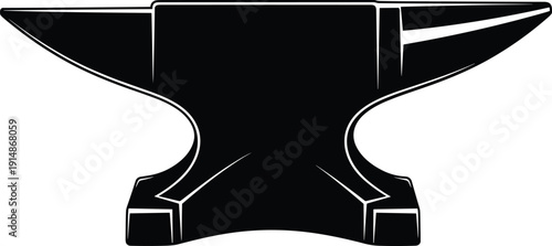 Black anvil silhouette icon representing metal forging, blacksmith tool, industrial craftsmanship, steel work equipment, traditional smithing symbol vector illustration