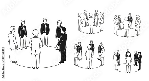 Business People Standing in Circles Discussing.