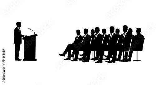 Businessman Speaking to Audience at Podium.