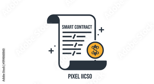 Smart Contract Icon representing blockchain technology, legal agreements, and financial transactions on a digital platform