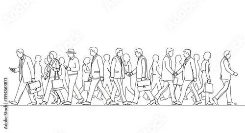 Line Drawing of People Walking Together.