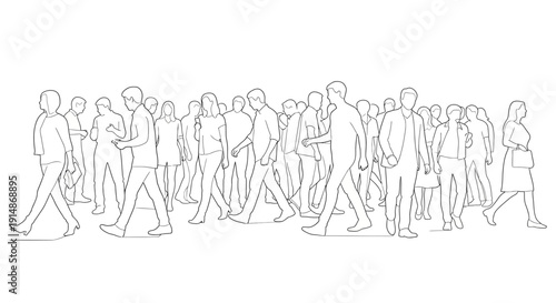Group of People Walking in Line Illustration.