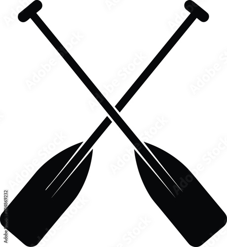 Crossed rowing paddles silhouette icon representing kayaking, canoeing, water sports adventure, outdoor recreation, marine activity symbol vector illustration