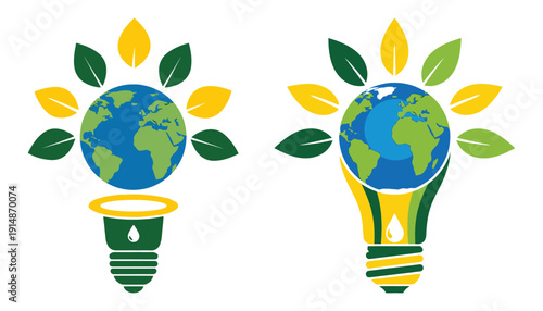 Eco-friendly earth and lightbulb icons for sustainable ideas