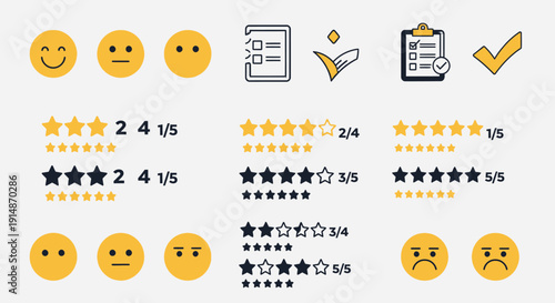 Customer feedback, survey, and user evaluation icon collection designed for business websites, mobile applications, and service platforms. This modern flat icon set includes elements representing cust