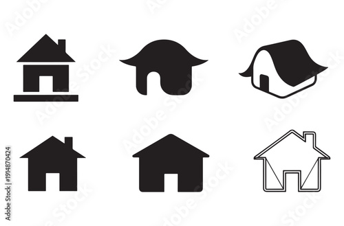 House home building icons set for real estate website interface design property rental logo elements residential construction symbols apartment silhouettes flat vector illustration
