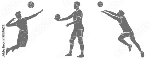 Volleyball player action silhouette set