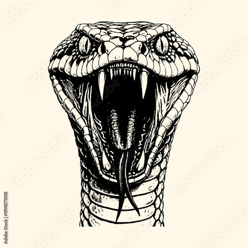 Striking Cobra with Open Mouth Illustration
