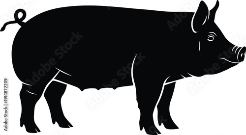 Pig silhouette illustration representing farm livestock animal, pork farming concept, rural agriculture symbol, domestic hog profile, black vector design