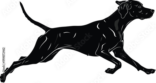 Running dog silhouette illustration showing active canine movement, speed and agility, pet animal motion concept, black dog profile vector design