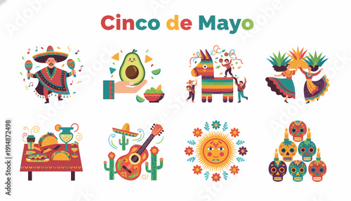 Cinco de Mayo Fiesta Celebration Elements: Mexican Culture Symbols