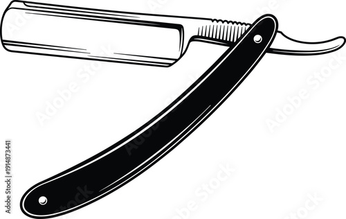 Straight razor shaving tool illustration, vintage barber cutthroat razor isolated on white background vector