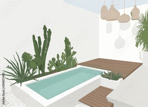 bali pool villa with cactus plant