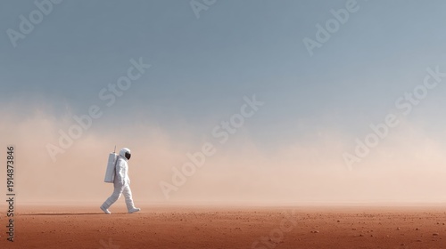 Astronaut walking on the planet Mars