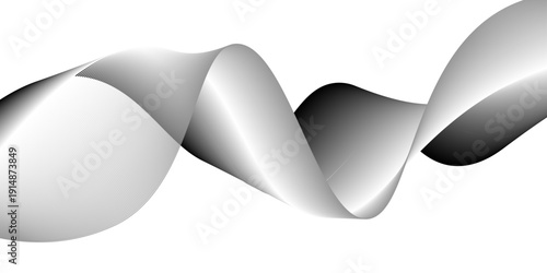 abstract fluid wave background with monochromatic gray gradient ribbons and elegant flowing lines on white background