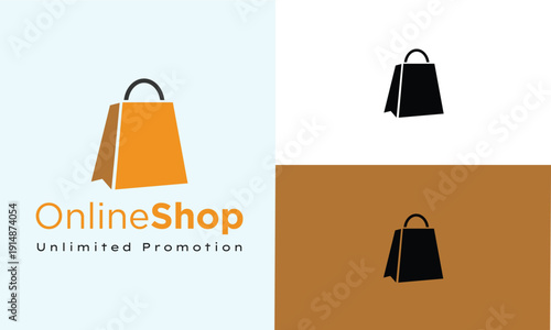 Abstract shopping bag logo with swoosh element for online store