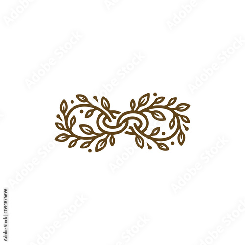 Eco-friendly infinity symbol or linked rings illustration with decorative floral and leaf patterns, sustainable connection and eternal nature concept isolated on white background.