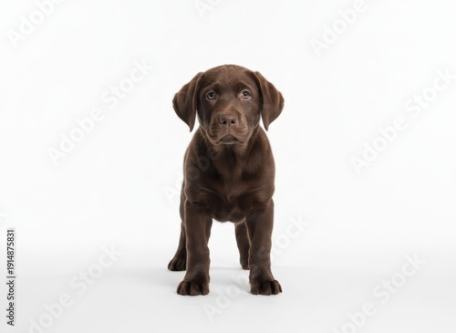Wallpaper Mural A chocolate labrador puppy standing on a plain surface, looking directly at the camera with its ears down. Torontodigital.ca