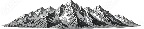 Gray Mountain Range Isolated on White Background