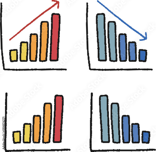 棒グラフの手描きイラストセット