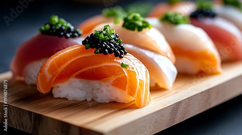 Delicious Nigiri Sushi Platter with Salmon and Tuna Toppings