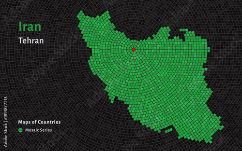 Iran Map with a capital of Tehran Shown in a Mosaic Pattern	